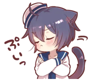 ⛸ ぷいっ อนิเมะ, แมว, หู, น่ารัก, กะลาสี, เครื่องแบบ, ทำปากจู๋ telegram sticker