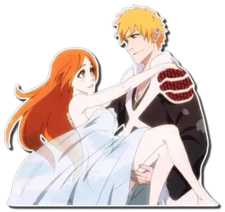 😄 Ichigo Kurosaki Bleach anime, romance, carrying, bride, cartoon, kiss, love, couple telegram sticker