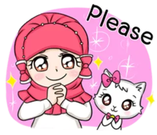 🙏 Please słodki, kawaii, błaganie, prośba, dziewczyna, kot, różowy telegram sticker