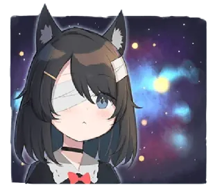 😮 Anime, Katmeisje, verband voor oog, schattig, personage telegram sticker