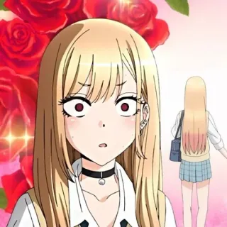 🥟 Marin Kitagawa My Dress-Up Darling anime, schoolgirl, blonde, cute, shocked, embarrassed telegram sticker