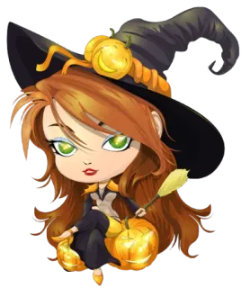 🙂 wiedźma, halloween, dynia, kreskówka, fantasy, magia telegram sticker