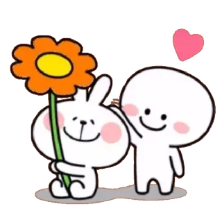 😊 милый, мультфильм, кролик, цветок, сердце, добрый, дружба whatsapp sticker
