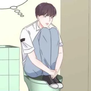 🐽 Anime, Cartoon, Toilettes, Assis, Ennuyé, Pensif whatsapp sticker