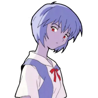 😯 Rei Ayanami Neon Genesis Evangelion Anime, Rei Ayanami, Evangelion, Personnage, cheveux bleus, uniforme scolaire telegram sticker