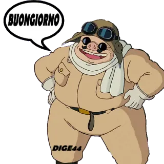 🛏 Porco Rosso BUONGIORNO Porco Rosso, Hayao Miyazaki, Studio Ghibli, Porco, Itália, Anime, Desenho animado, Saudação telegram sticker