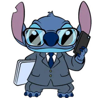 📚 Stitch Alien, Disney, Blau, Anzug, Büro, Brille telegram sticker