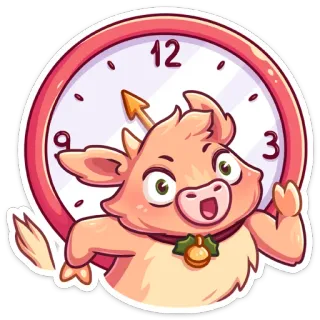 🕓 소, 시계, 시간, 만화, 귀여운, 동물 telegram sticker
