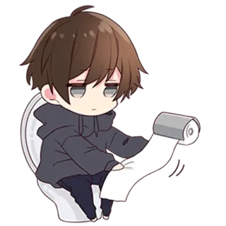 🚽 Anime, Chłopak, Siedzący, Toaleta, Chibi, Postać telegram sticker