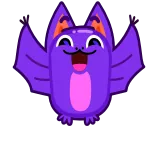 😀 コウモリ, 動物, 紫, 漫画, かわいい, 飛行 telegram sticker
