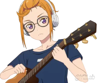 🎸 Аниме, Гитара, Девушка, Очки, Музыка, Мультфильм whatsapp sticker