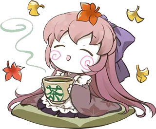 🍵 anime girl, tea, kawaii, fall, leaves, cute telegram sticker