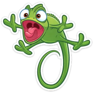 😳 caméléon, dessin animé, autocollant, animal, vert, reptile telegram sticker
