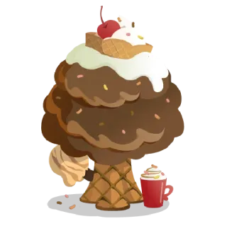 🌳 ice cream, dessert, chocolate, cherry, waffle, sweet, food telegram sticker