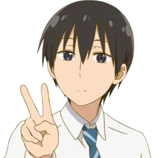 ✌ Anime, Ragazzo, Segno di pace, Cartone animato telegram sticker