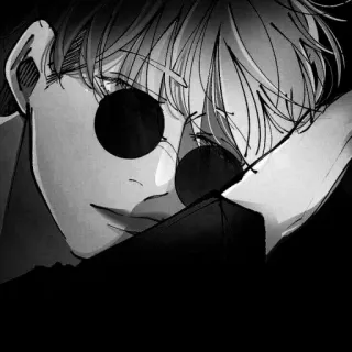 ♥ Anime, Manga, Noir et blanc, Lunettes de soleil, Portrait, Illustration telegram sticker