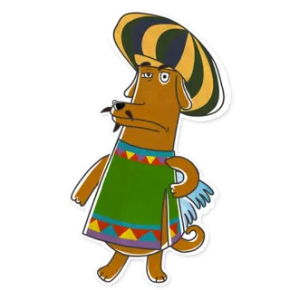 😟 cachorro, desenho animado, sombrero, mexicano, poncho, animal telegram sticker