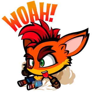 🏃 Crash Bandicoot WOAH! Crash Bandicoot, WOAH, Dessin animé, orange, renard whatsapp sticker