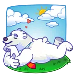🌞 ijsbeer, cartoon, ontspanning, zon, wolken, gras, dier telegram sticker