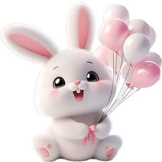 🥳 kelinci, balon, lucu, kawaii, merah muda, putih, hewan telegram sticker