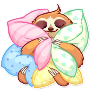 🤗 สลอธ, นอนหลับ, หมอน, น่ารัก, สัตว์, การ์ตูน telegram sticker