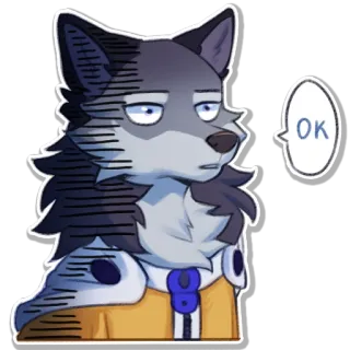 😶 OK หมาป่า, โอเค, เฟอร์รี่, สัตว์, การ์ตูน, สีหน้า telegram sticker