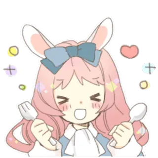 🍴 Аниме, Кролик, Каваий, Милый, Счастливый, Ложка, Вилка telegram sticker