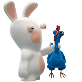 😒 Rabbid rabbit, chicken, cartoon, rabbids, blue chicken telegram sticker