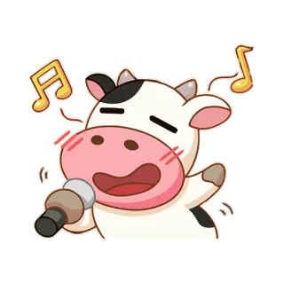 🎤 krowa, zwierzę, kreskówka, śpiewanie, mikrofon, muzyka telegram sticker