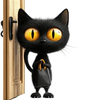 😳 kot, czarny kot, kreskówka, drzwi, torba whatsapp sticker