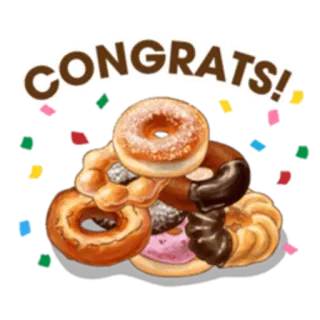 🍩 CONGRATS! congratulazioni, donut, festa, dolci, cibo, dessert, golosità whatsapp sticker