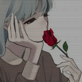 🌹 ragazza anime, rosa, capelli grigi, triste, estetico, cartone animato telegram sticker