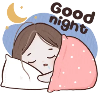 🐰 Good night tidur, selamat malam, kartun, bulan, gadis, tempat tidur telegram sticker