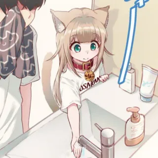 🍨 OSAKAAA! gatto femmina, anime, lavandino, kawaii, lavarsi le mani whatsapp sticker