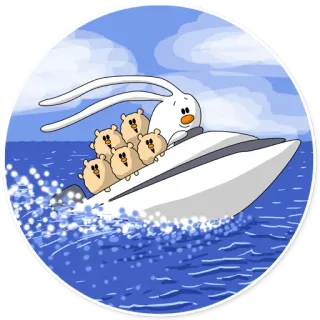 🏊 rabbit, boat, cartoon, animals, sea, water, clouds telegram sticker
