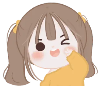 😉 mignon, fille, dessin animé, amical, clin d'oeil, joyeux, kawaii whatsapp sticker