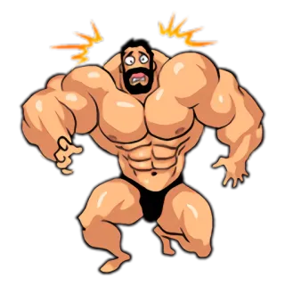 😱 umięśniony, zszokowany, kreskówka, mężczyzna, silny telegram sticker
