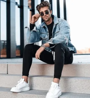 📎 man, fashion, style, model, casual, denim jacket, street style, portrait telegram sticker