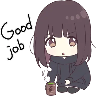 👍 Good job Аниме, Девушка, Хорошая работа, Чай, Милый, Каваий, Наклейка telegram sticker