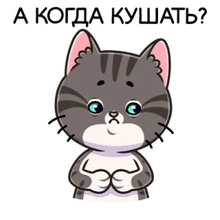 ☹️ А КОГДА КУШАТЬ? kucing, anak kucing, lapar, makanan, hewan, imut, meminta whatsapp sticker