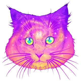 🐱 gato, galaxia, espacio, animal, mascota, morado, colorido, arte digital whatsapp sticker
