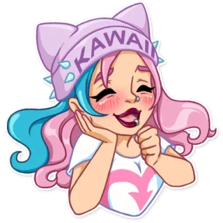 ☺️ KAWAII kawaii, süß, Mädchen, Hut, Anime, Cartoon, rosa, blau telegram sticker