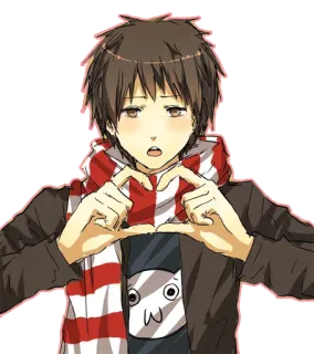 💜 Menino anime, Gesto de coração, Fofo, Cachecol, Mangá, Kawaii telegram sticker