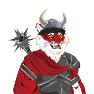 ♥️ hổ, chiến binh, viking, mũ bảo hiểm, động vật, phim hoạt hình, chùy, đỏ telegram sticker