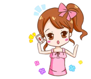 👍 Desenho animado, Menina, Telefone, Anime, Bonito, Adesivo whatsapp sticker