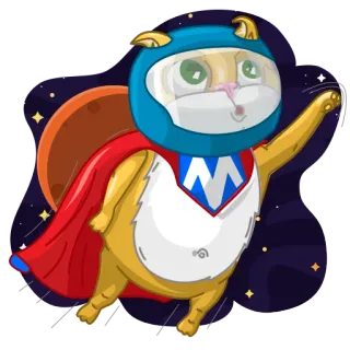 💪 espace, hamster, super-héros, dessin animé, animal, animal de compagnie, vol, casque whatsapp sticker