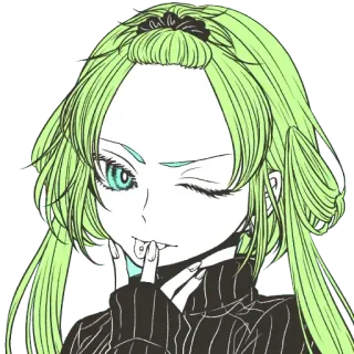 😜 fille anime, manga, cheveux verts, piercings, clin d'oeil telegram sticker
