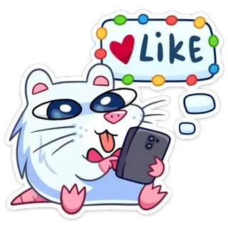 🔹 LIKE criceto, topo, animale, like, cuore, cellulare, sticker, cartone animato telegram sticker