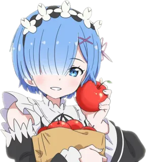 😃 Rem anime, maid, girl, cute, cartoon, apples telegram sticker