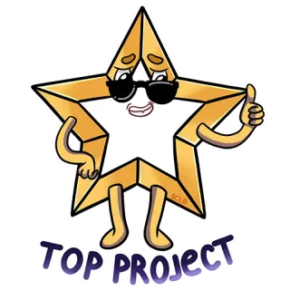 👍 TOP PROJECT estrella, proyecto, éxito, pulgar arriba, dibujo animado, logro telegram sticker